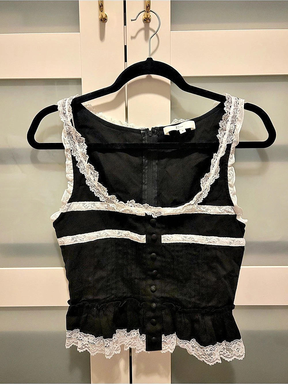 XOXO Lace Trim Button Front Black Tank Top Like New